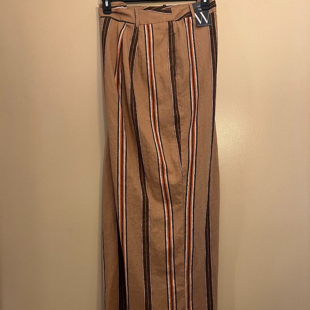 Worthington Women's Wide leg, Tan Stripe, Linen Blend Pant, SZ. Various